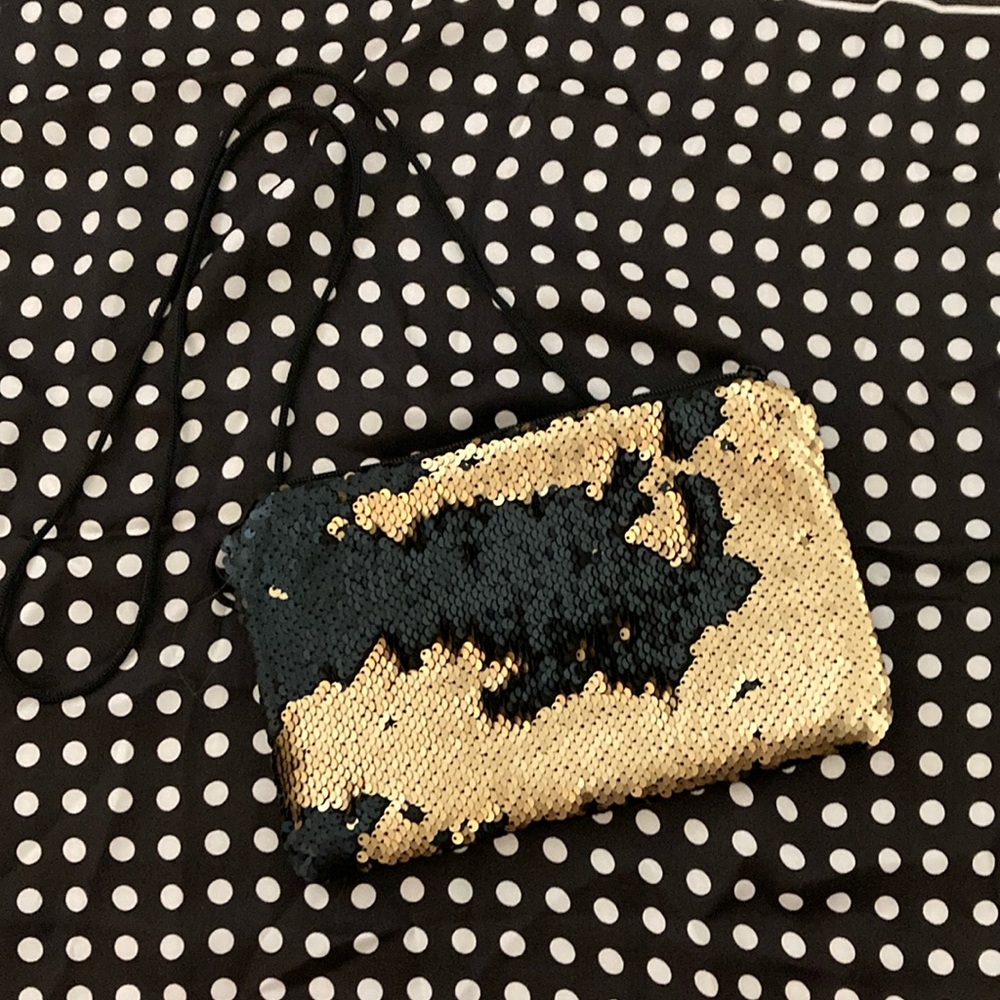 Sequin and faux fur purse